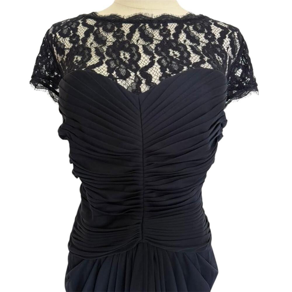 Adrianna Papell Ink Black Illusion Lace Yoke Ruched Drape Gown Dress 20W NWT - Picture 9 of 14